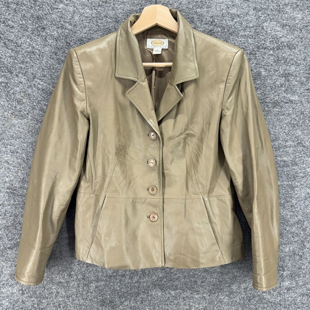 Talbots Jacket Women 6 Brown Button Leather Lined Collared Long Sleeve Pockets